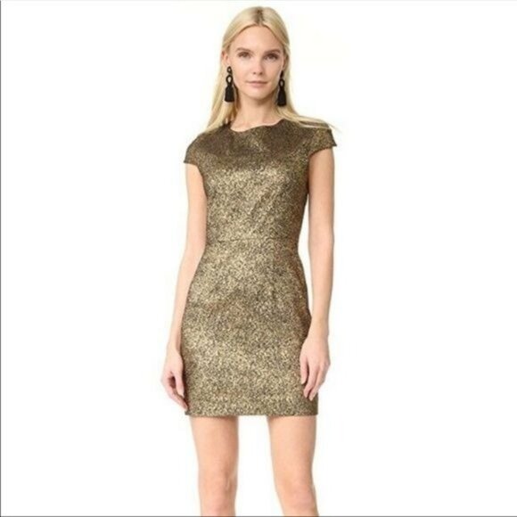 Diane von Furstenberg DVF Hadley Two SheathDress Metallic Gold size 12 - Picture 1 of 11